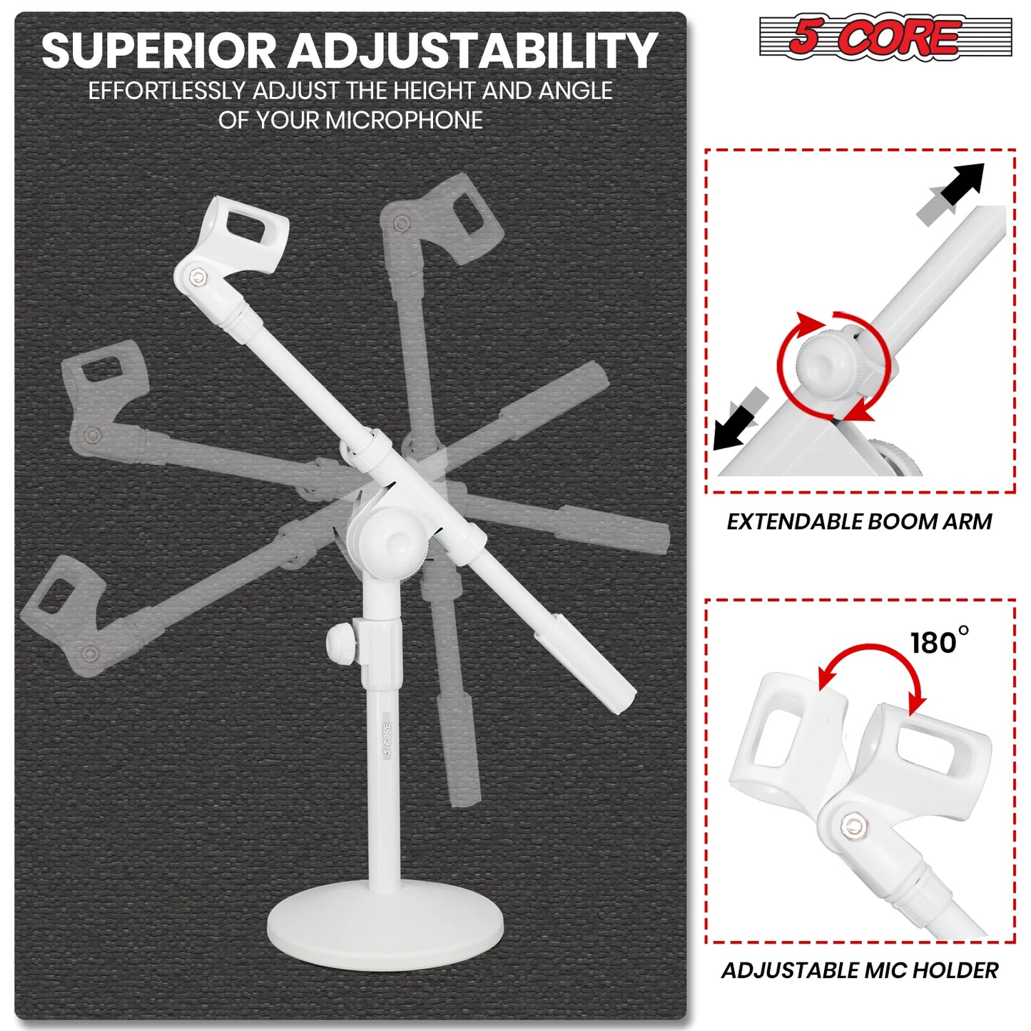 5Core Desktop Mic Stand round Base Universal Desk Microphone Holder Table Top Stands