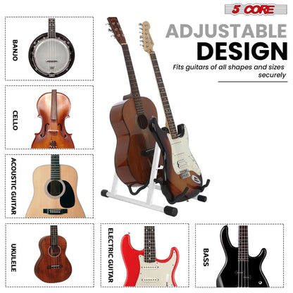 5Core Double Guitar Stand Floor Adjustable a Frame Folding Acoustic Electric Guitars Holder Stands