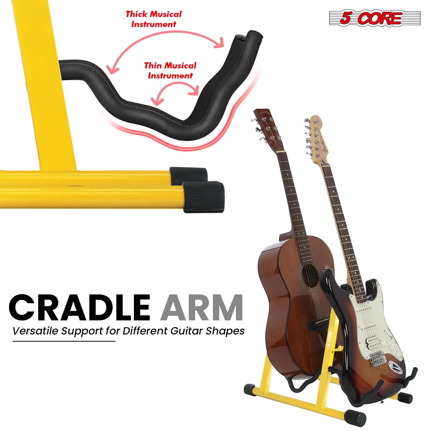 5Core Double Guitar Stand Floor Adjustable a Frame Folding Acoustic Electric Guitars Holder Stands