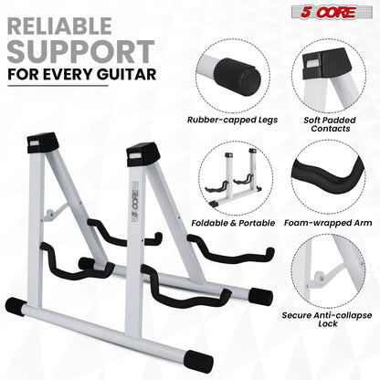5Core Double Guitar Stand Floor Adjustable a Frame Folding Acoustic Electric Guitars Holder Stands