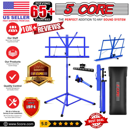 5Core Music Stand for Sheet Music Portable Tripod Adjustable Folding Note Holder BLUE
