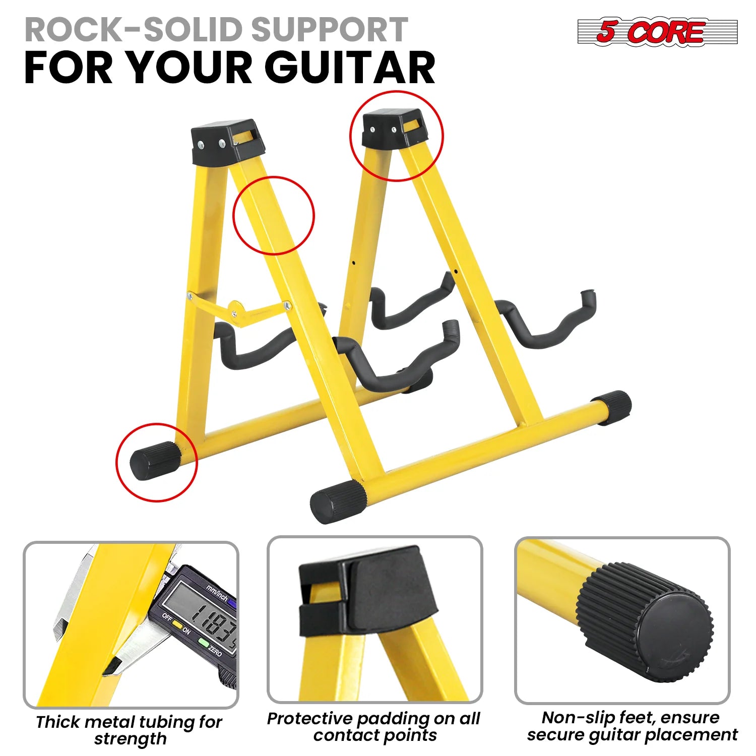 5Core Double Guitar Stand Floor Adjustable a Frame Folding Acoustic Electric Guitars Holder Stands