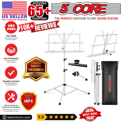 5Core Music Stand for Sheet Music Portable Tripod Adjustable Folding Note Holder WHITE