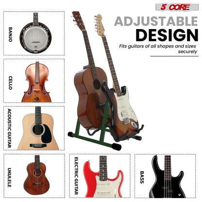 5Core Double Guitar Stand Floor Adjustable a Frame Folding Acoustic Electric Guitars Holder Stands