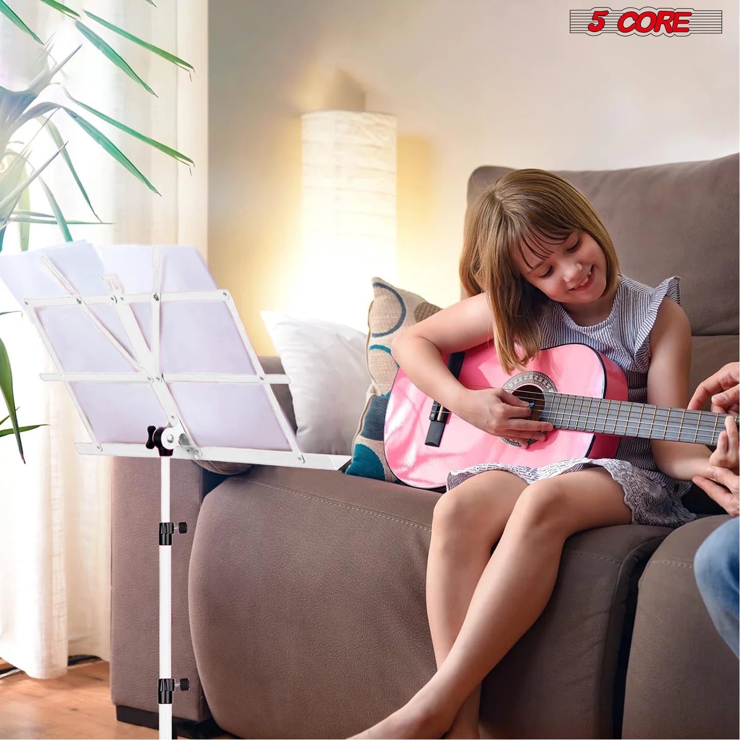 5Core Music Stand for Sheet Music Portable Tripod Adjustable Folding Note Holder WHITE