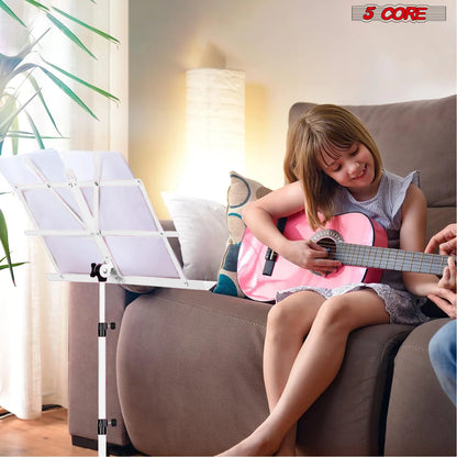 5Core Music Stand for Sheet Music Portable Tripod Adjustable Folding Note Holder WHITE