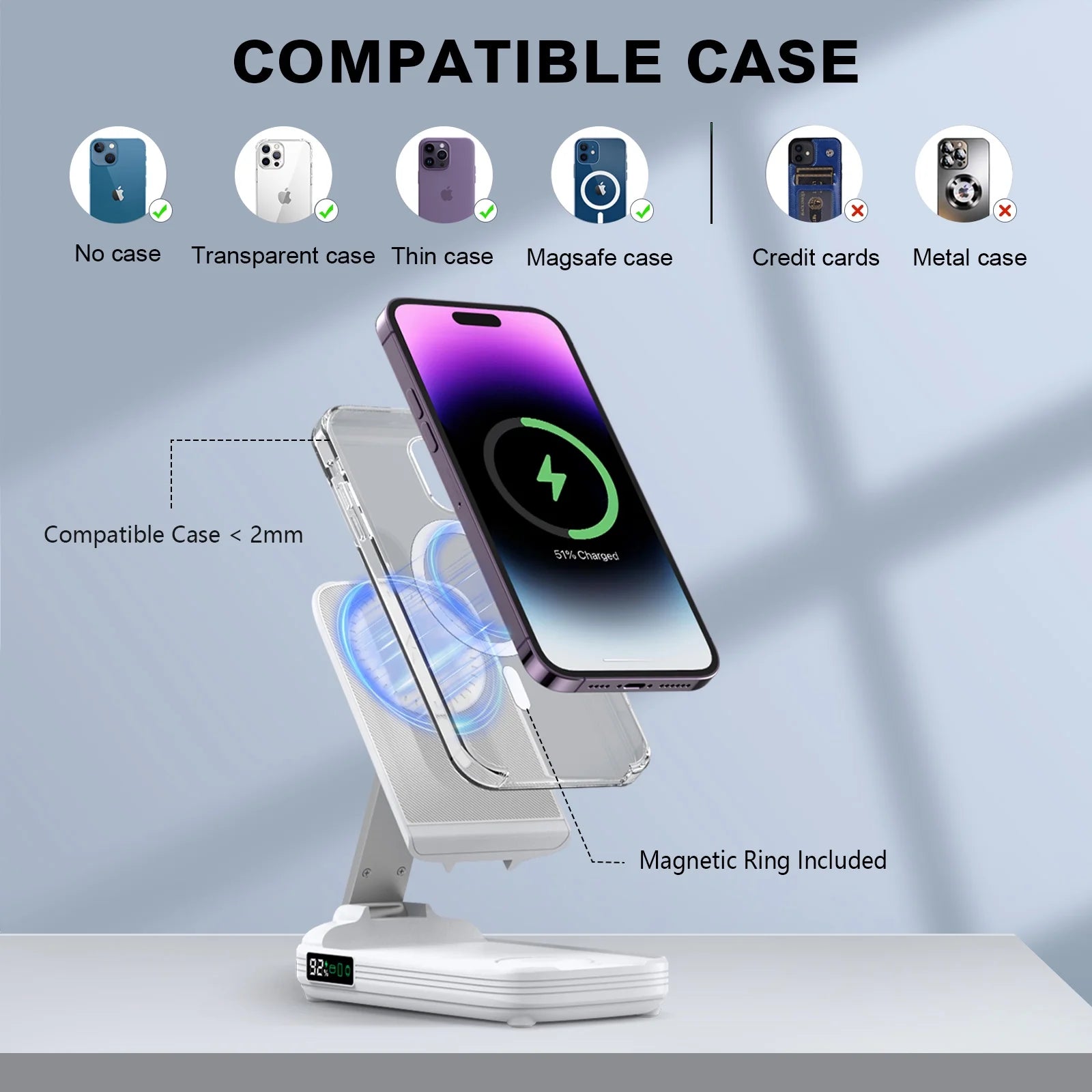 5 in 1 Wireless Charging Station with 10000Mah Power Bank Digital Display Automatic Magnetic 20W Fast Charger Station Stand Compatible with Iphone 16/ 15/ 14/ 13/ 12 All Series & Airpods
