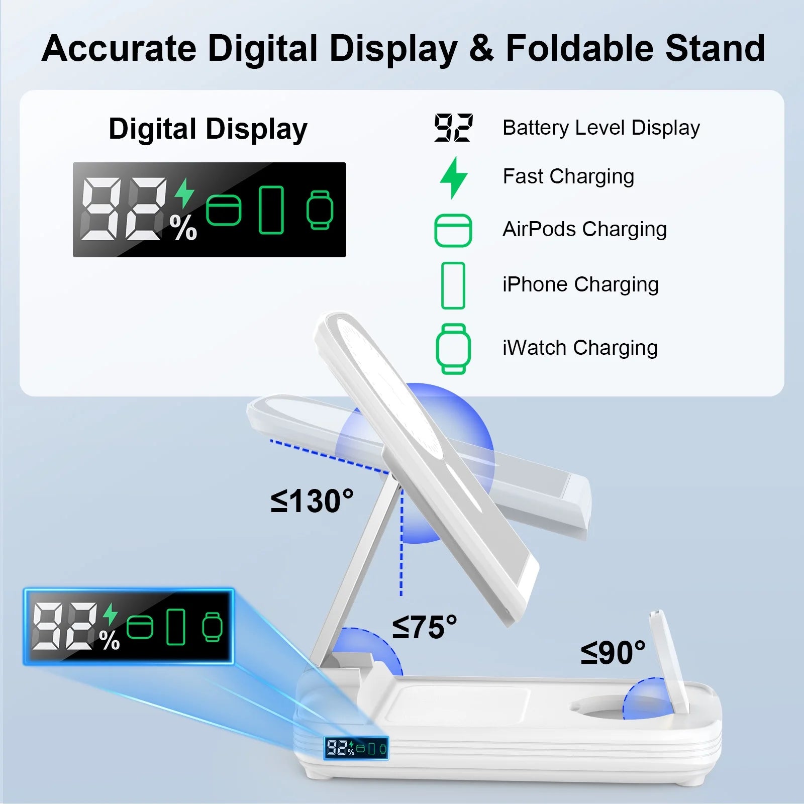 5 in 1 Wireless Charging Station with 10000Mah Power Bank Digital Display Automatic Magnetic 20W Fast Charger Station Stand Compatible with Iphone 16/ 15/ 14/ 13/ 12 All Series & Airpods