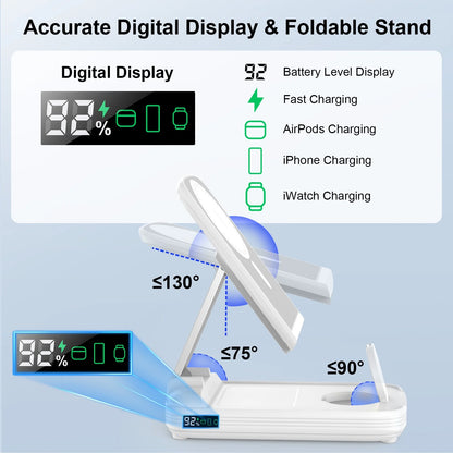 5 in 1 Wireless Charging Station with 10000Mah Power Bank Digital Display Automatic Magnetic 20W Fast Charger Station Stand Compatible with Iphone 16/ 15/ 14/ 13/ 12 All Series & Airpods