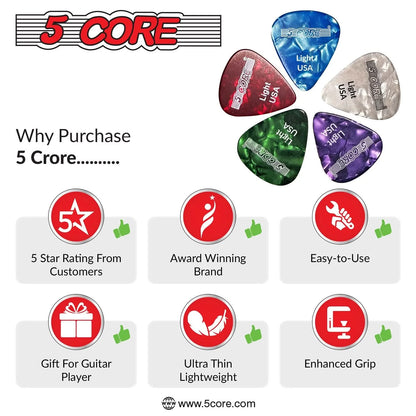 5Core Guitar Picks Celluloid Light Gauge 0.46Mm Pick - Acoustic Electric Bass Guitars RED