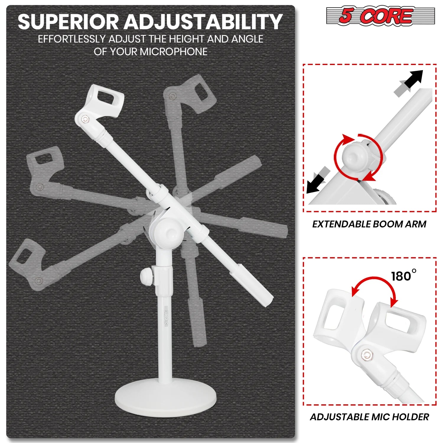 5Core Desktop Mic Stand round Base Universal Desk Microphone Holder Table Top Stands