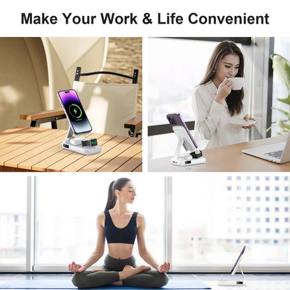 5 in 1 Wireless Charging Station with 10000Mah Power Bank Digital Display Automatic Magnetic 20W Fast Charger Station Stand Compatible with Iphone 16/ 15/ 14/ 13/ 12 All Series & Airpods