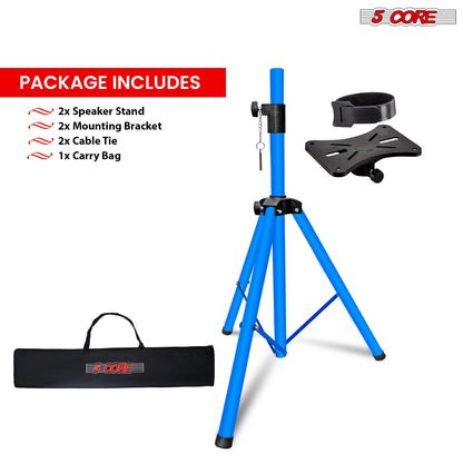 5 Core Speaker Stand Tripod Floor Adjustable up to 48 Inch DJ Studio Monitor Stands Pole Mount Pair SKY BLUE