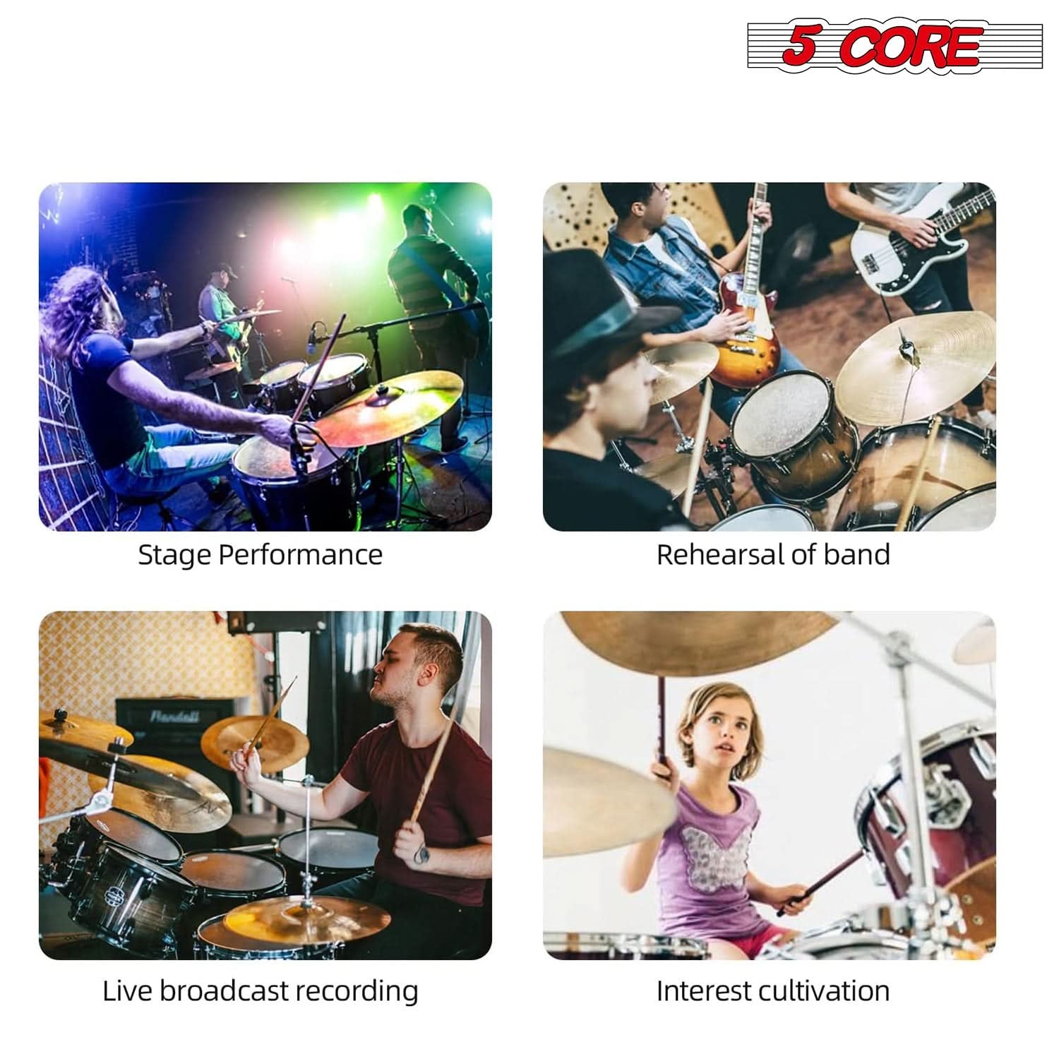 5Core Drum Mic Kit 7 Pcs Kick Basstom Snare Dynamic Mics Instrument Microphone Set GREY
