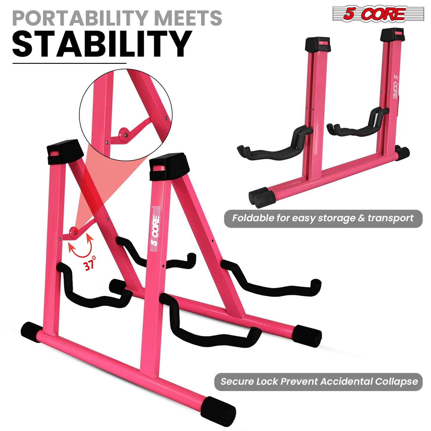 5Core Double Guitar Stand Floor Adjustable a Frame Folding Acoustic Electric Guitars Holder Stands